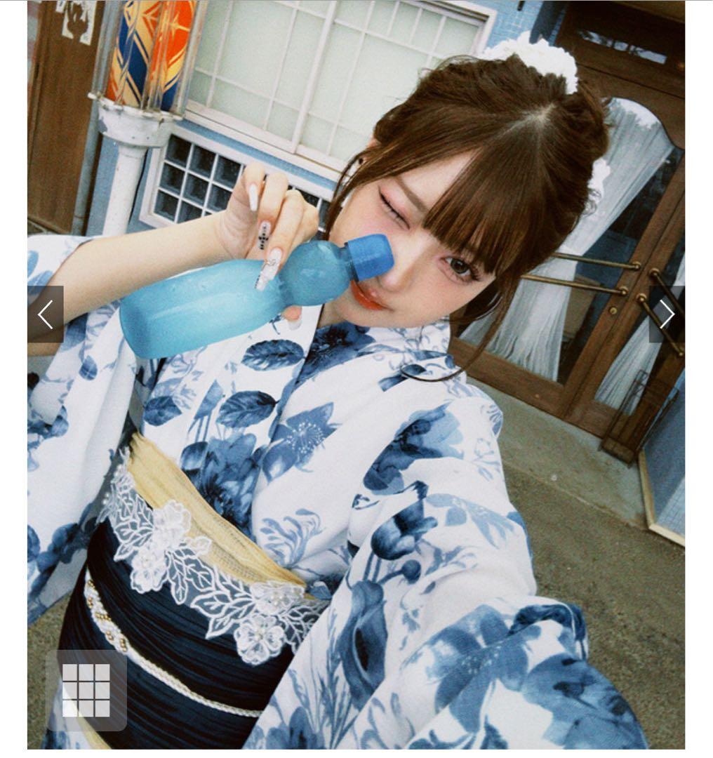 水彩花柄浴衣セット[gi1519]ラメシアーしわ兵児帯[km118] セット