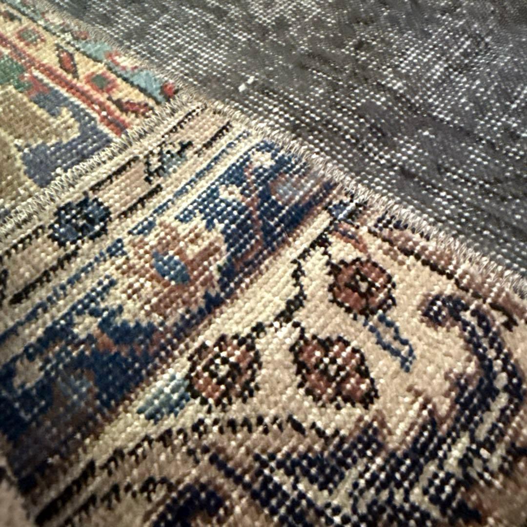 49×100 グレイ×ボタニカル　大人パッチワーク　トルコヴィンテージラグ