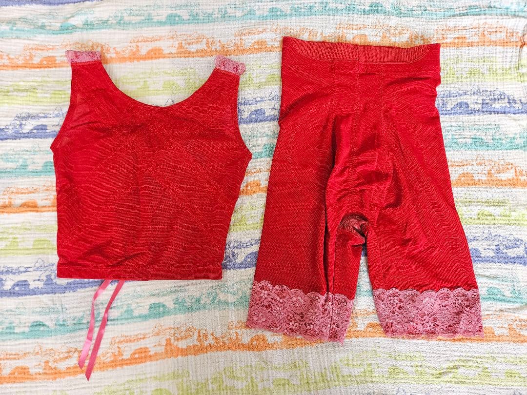 LA-LA ビスチェ/ロングガードルセット レッド E65/64