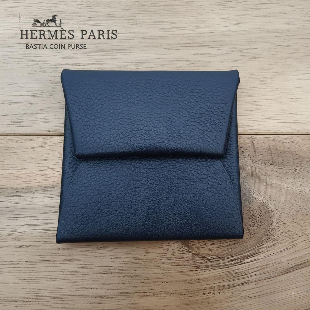 【美品】エルメスHERMES バスティア ケース ネイビー レザー