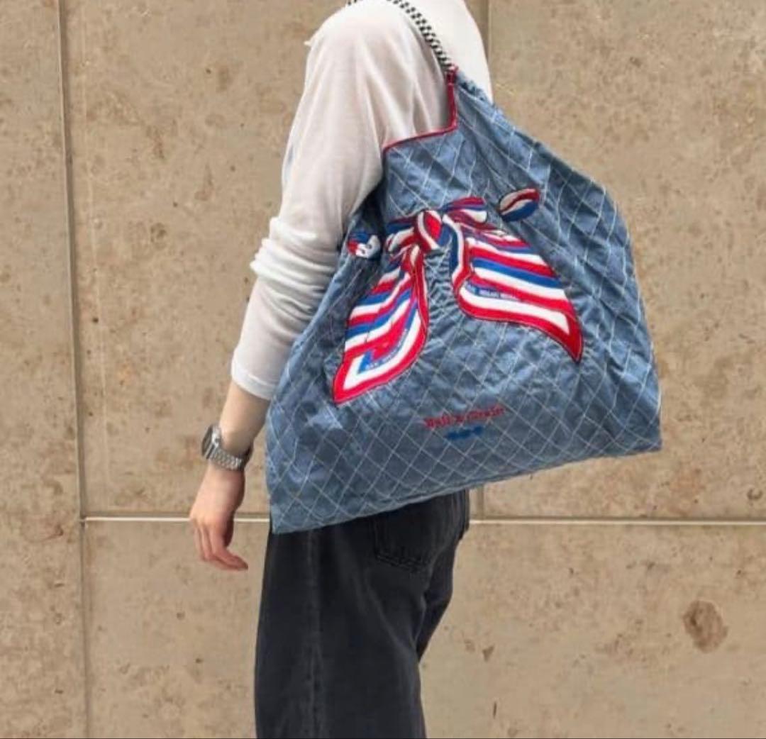 【新品】表参道限定　ボールアンドチェーン★デニムリボン Ｌトリコロール