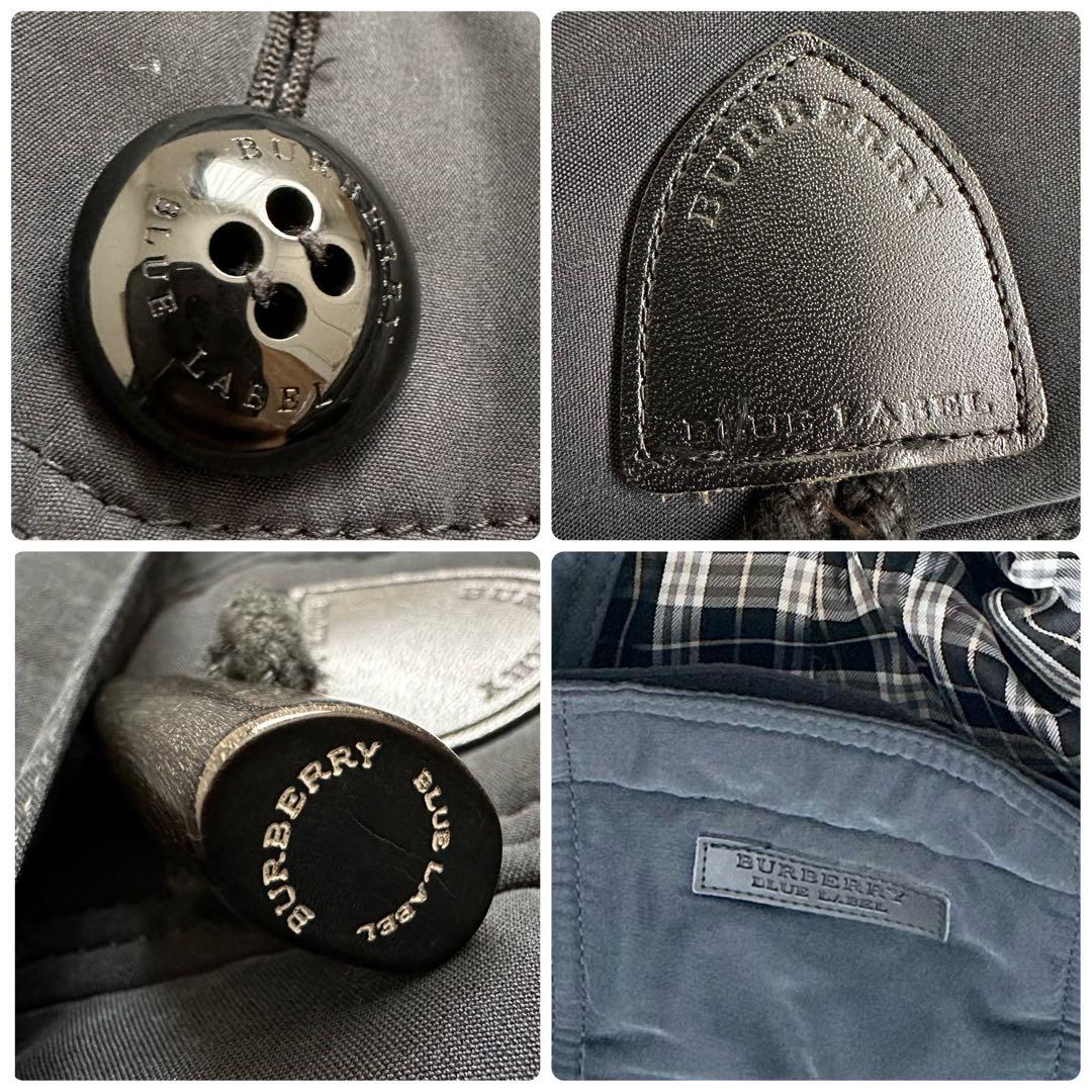 バーバリー 2way ラクーンファー　ノバチェック　中綿ダッフルコート 紺 M