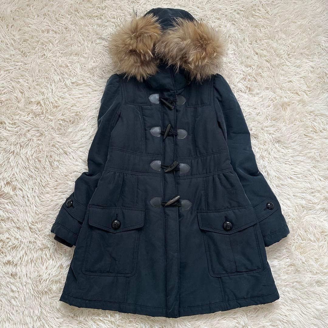 バーバリー 2way ラクーンファー　ノバチェック　中綿ダッフルコート 紺 M