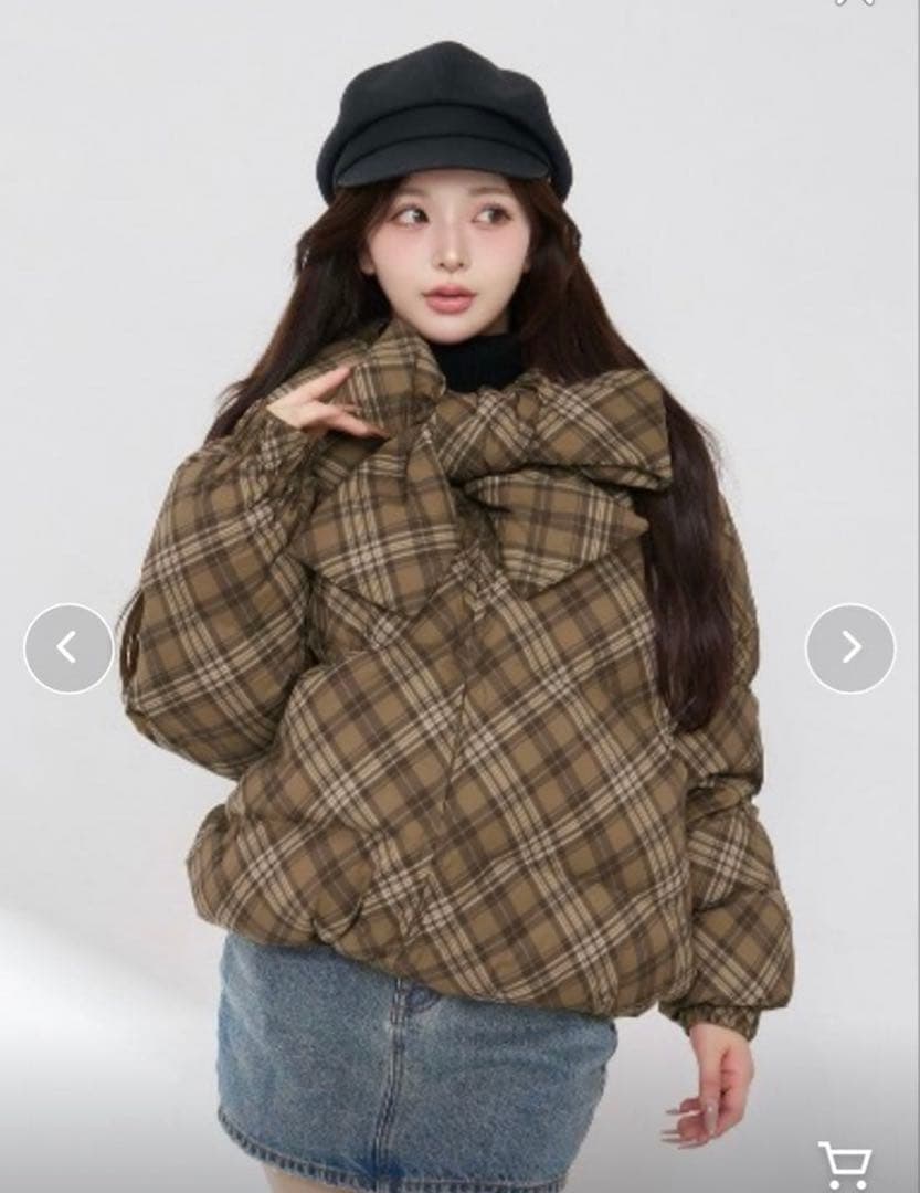 ダーリッチ リボンチェックダウンジャケット