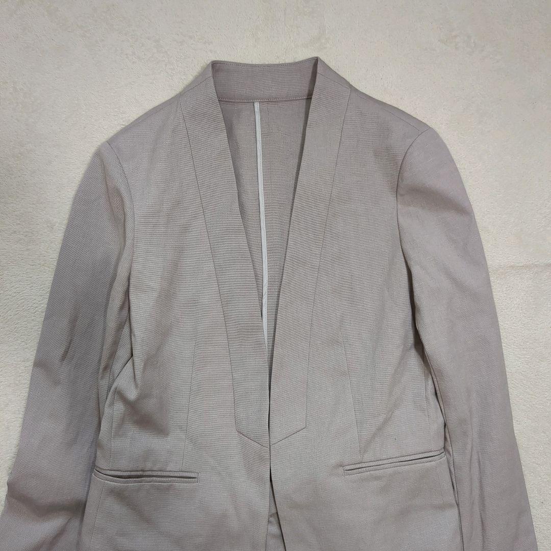 グリーンレーベルリラクシング ノーカラー パンツスーツ セットアップ グレージュ