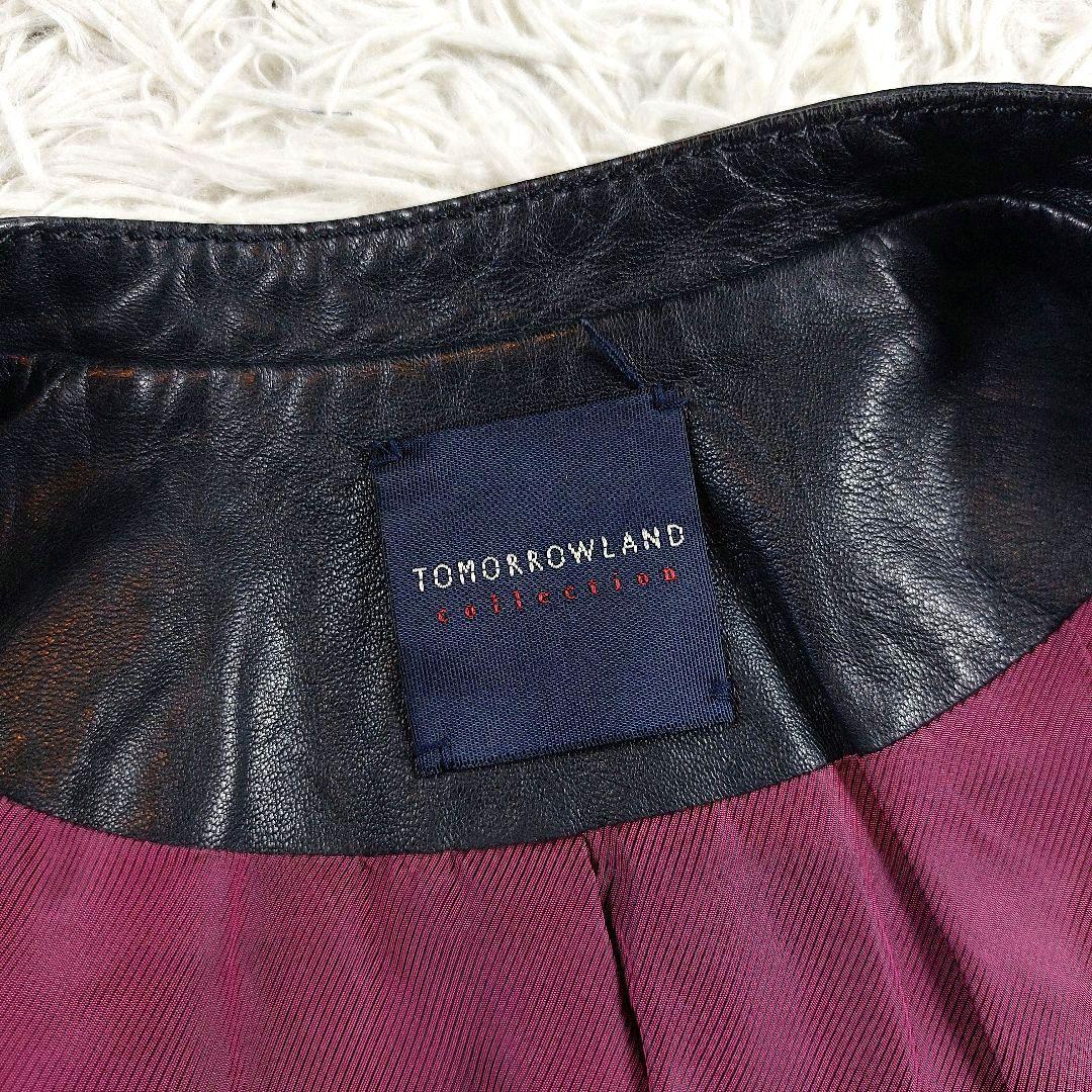 美品 トゥモローランド ラムレザー 羊革ノーカラー シングルライダースジャケット