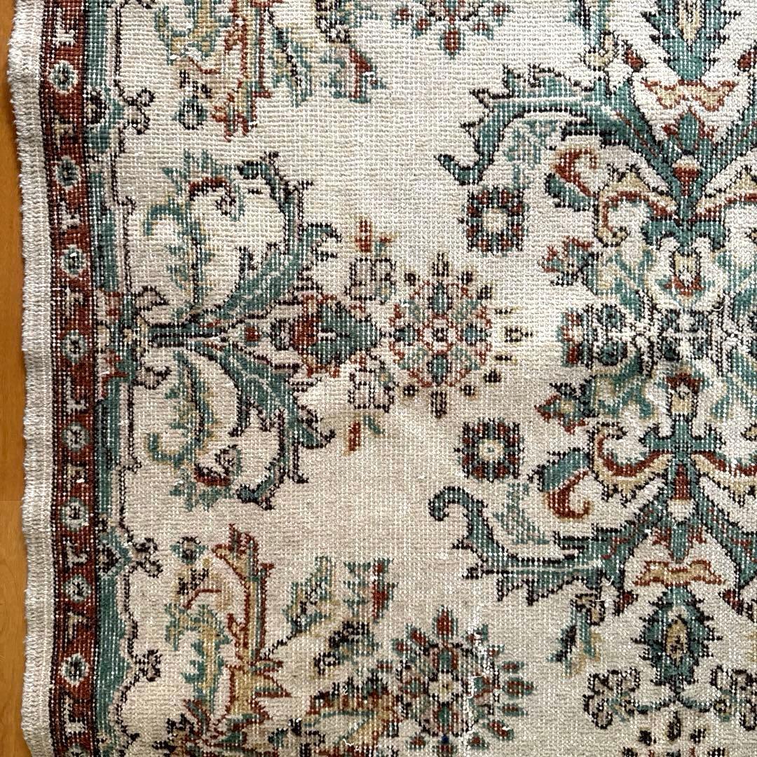 117×214 エメラルドグリーン　メダリオンボタニカル　トルコヴィンテージラグ