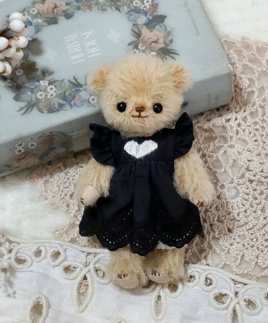 【黒】ハンドメイド テディベア ストレートアルパカ タン色 手作り 三つ子