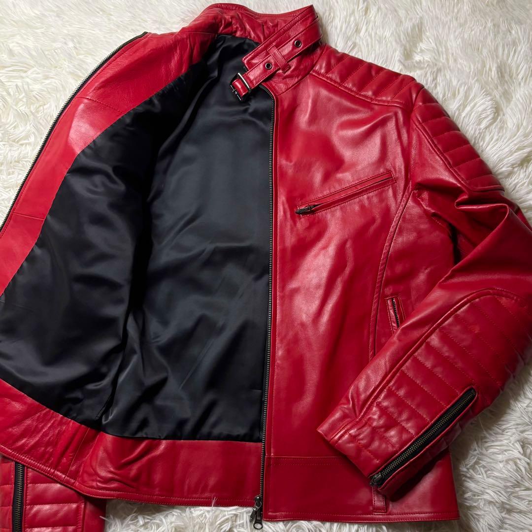 極美品L相当✨ SCHAFFEN 本革 キルティング シングルライダース 赤