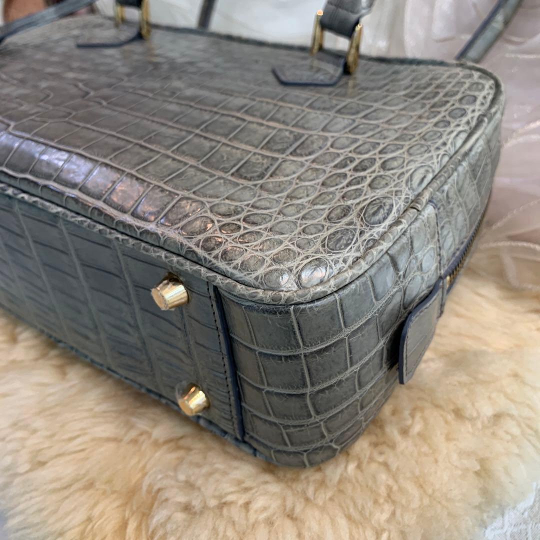 ☆新品同様☆JRA認定 クロコダイル ハンドバッグ スクエア型 グレー