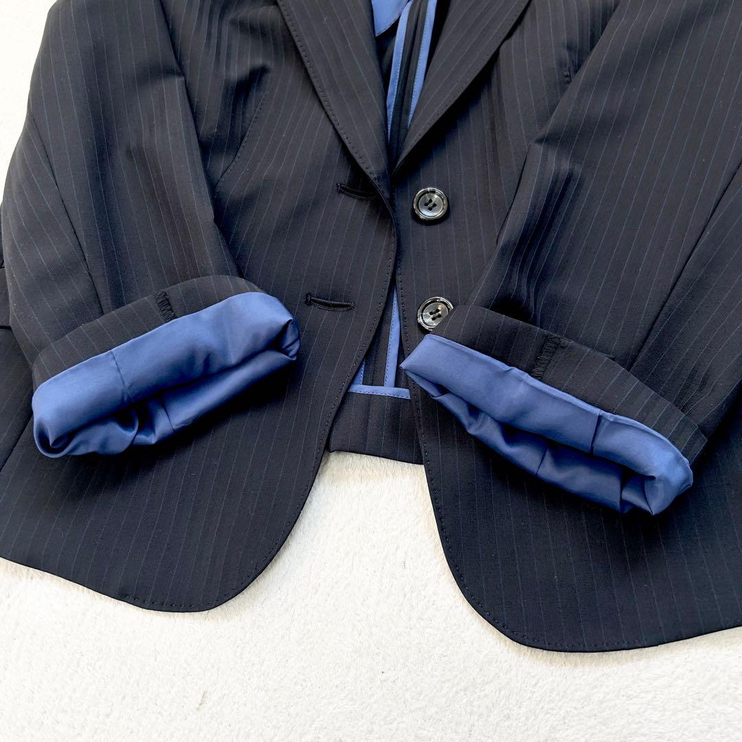 美品⭐️RU丸井、スーツ上下、濃紺色ストライブ柄、大きなサイズ21号(6L)w85