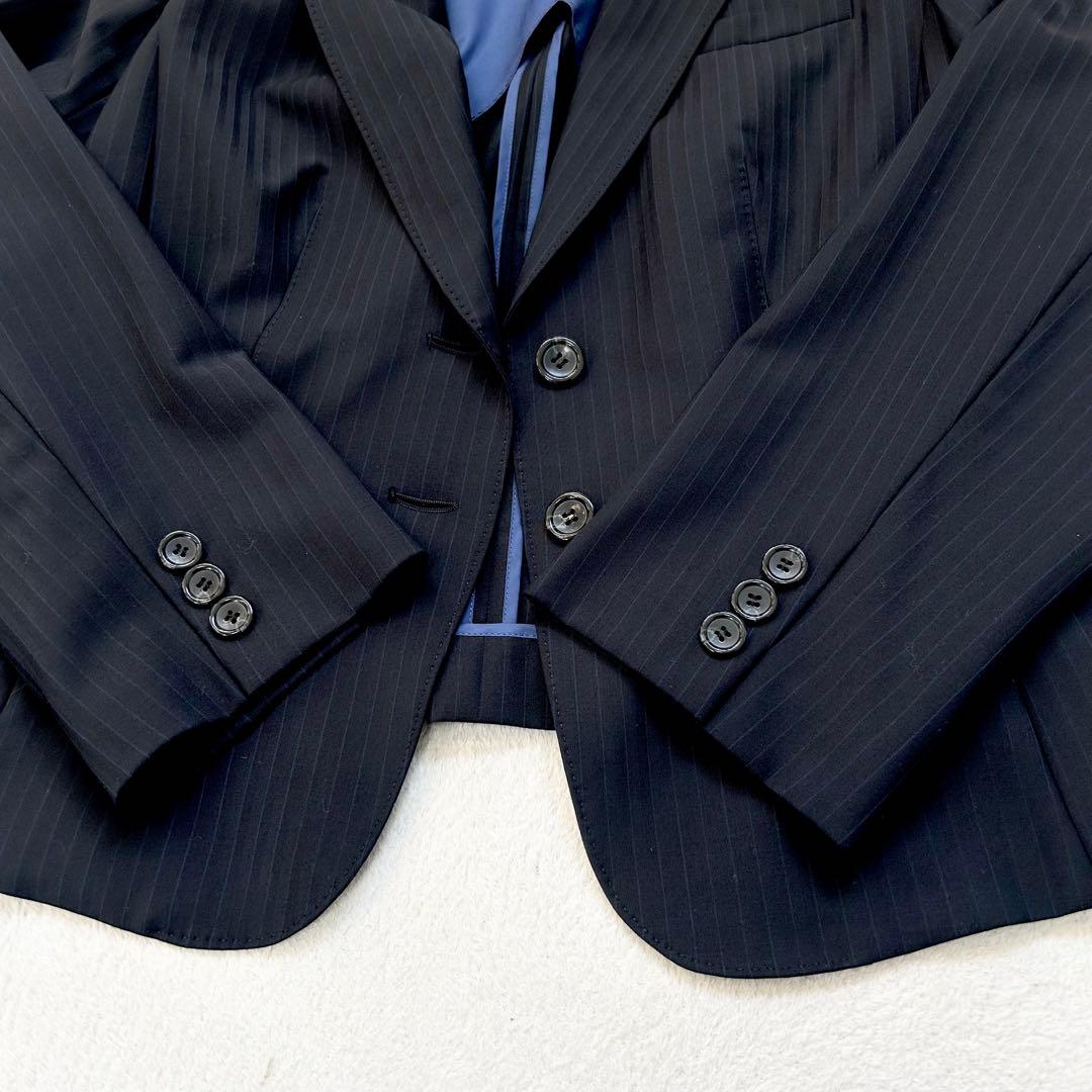 美品⭐️RU丸井、スーツ上下、濃紺色ストライブ柄、大きなサイズ21号(6L)w85
