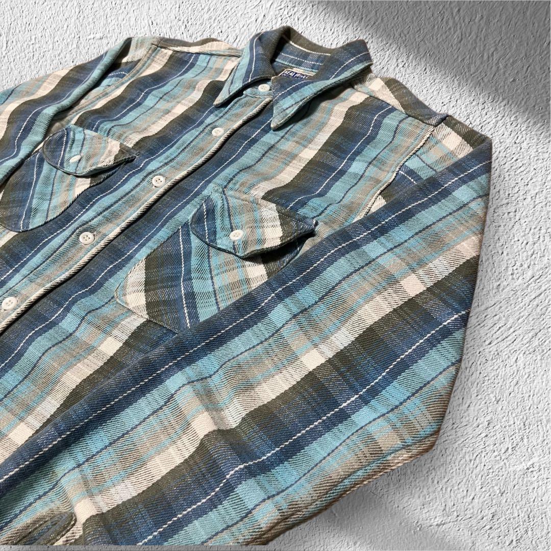 【マチ付】美品リアルマッコイズ ヘビーネルシャツ15 ブルー系 Lot.955L