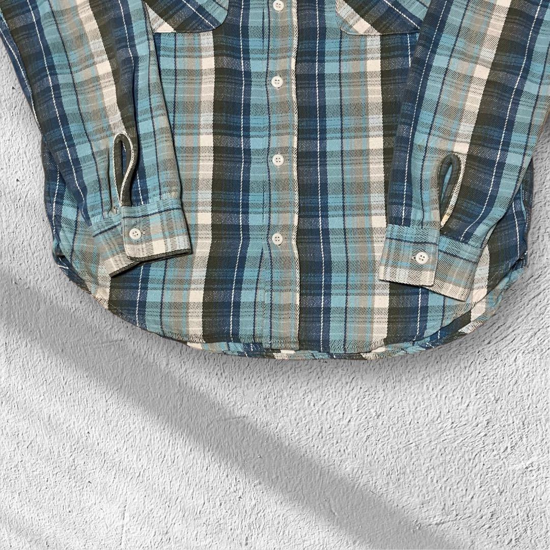 【マチ付】美品リアルマッコイズ ヘビーネルシャツ15 ブルー系 Lot.955L