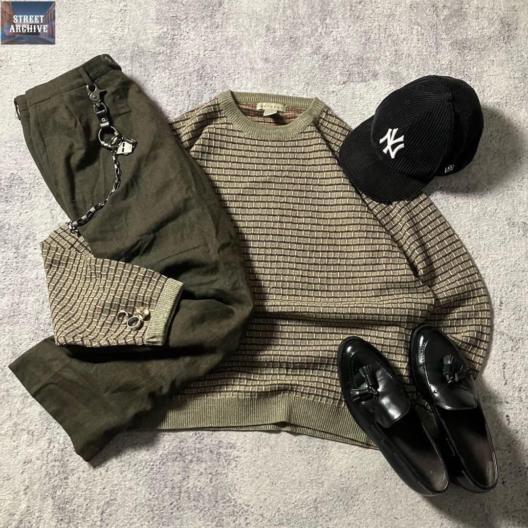 ※時計・ブレスレット付00sRETREAT立体編みニットオリーブJDEEN