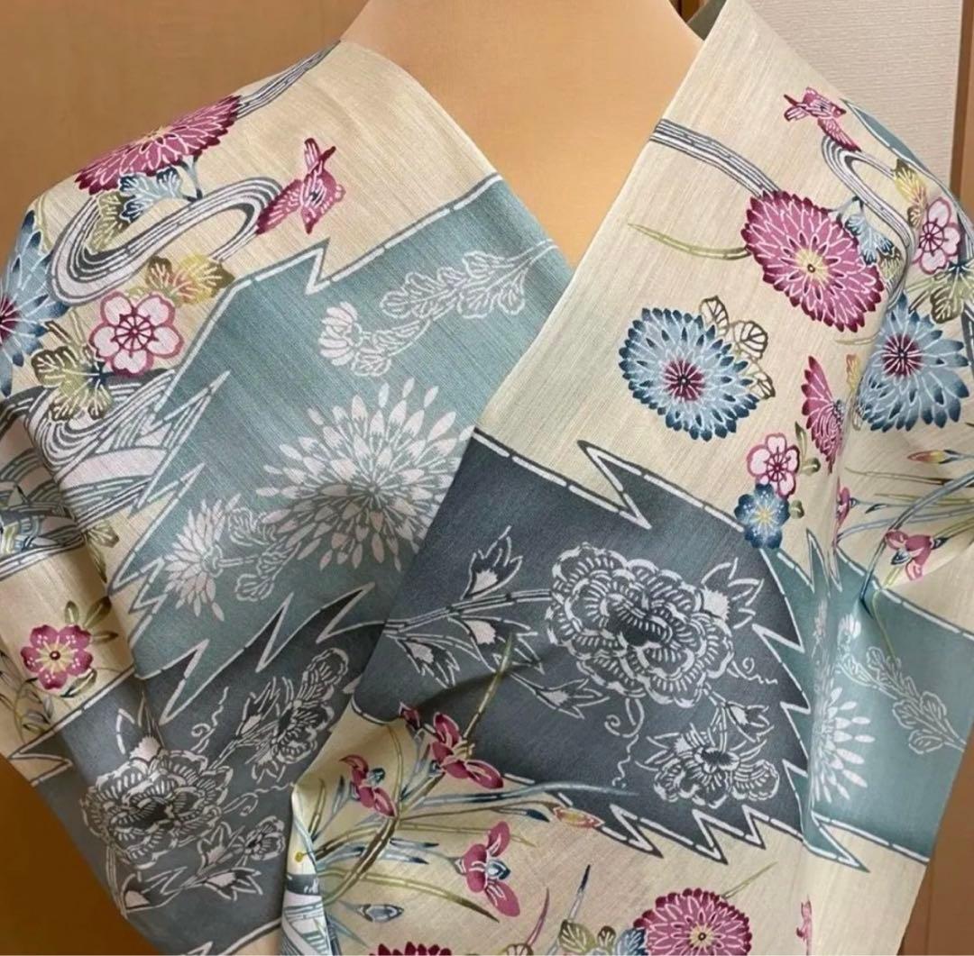 【はるの糸】高級ブランド浴衣　源氏物語　紅型調　綿麻浴衣　反物