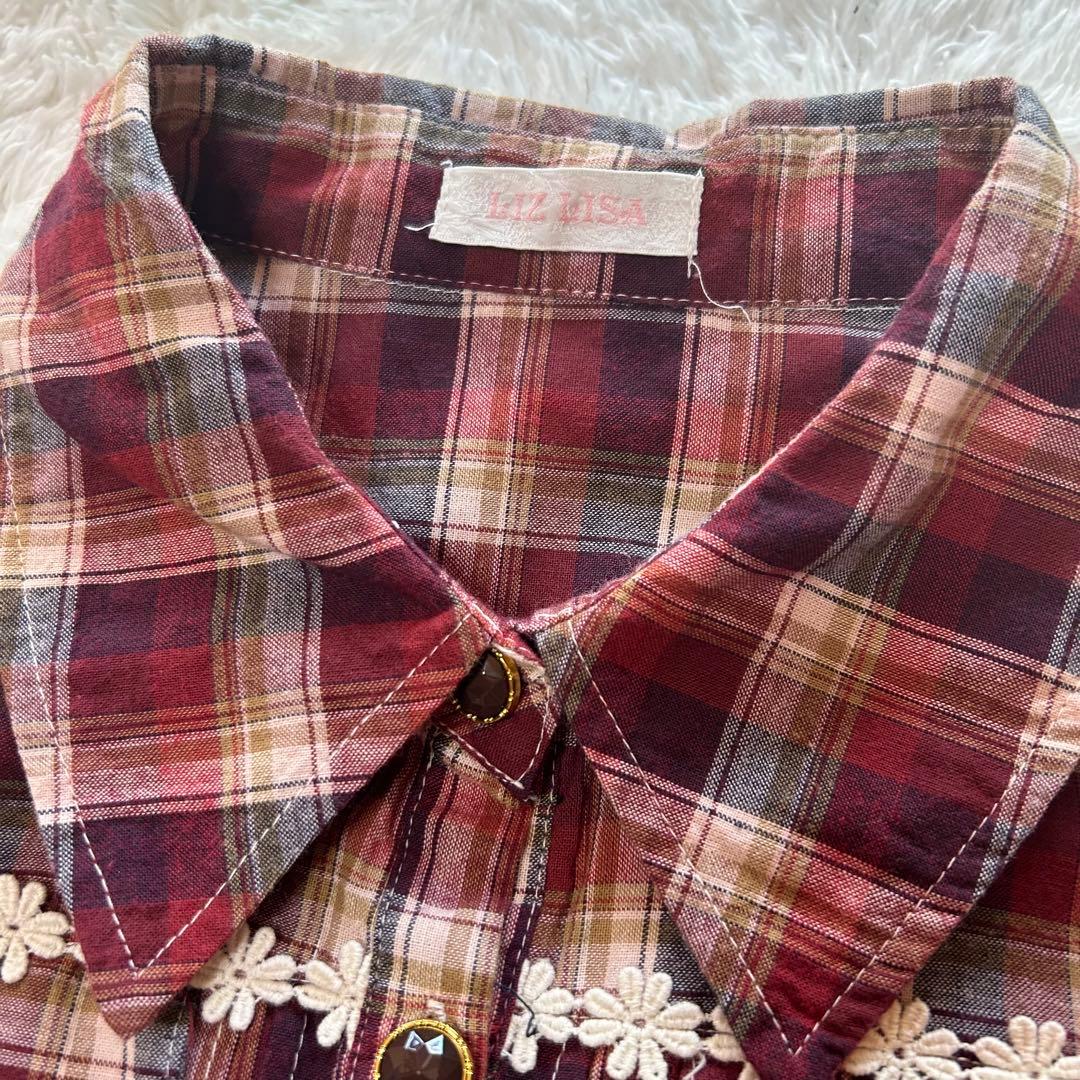 00s 希少 LIZLISA ビッグリボン チェック　ワンピース　シャツ