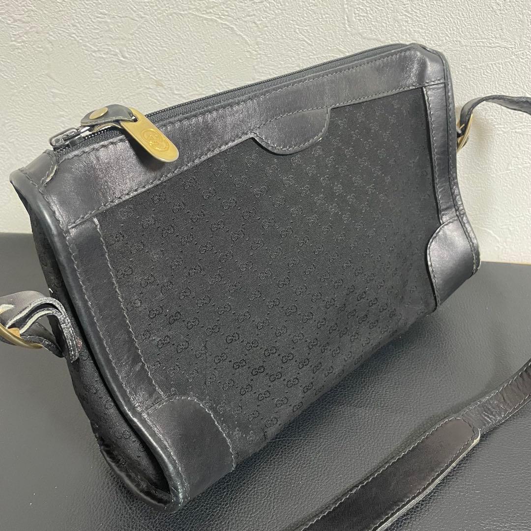 GUCCI グッチ マイクロGG柄 レザー×キャンバス ショルダーバッグ 黒色