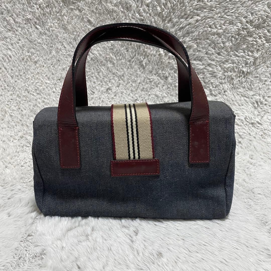 バーバリー　ハンドバッグ　デニム生地　キャンバス　レザー　シルバー金具