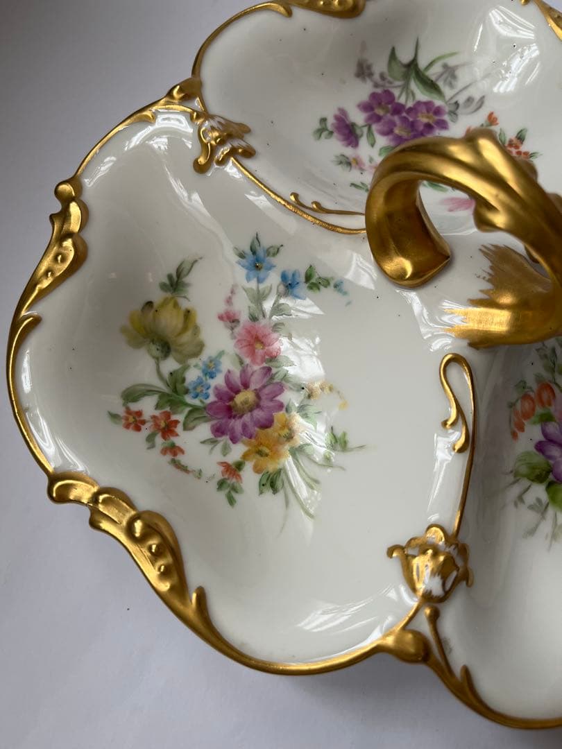 アンティーク　リモージュ　花柄 三つ仕切り皿