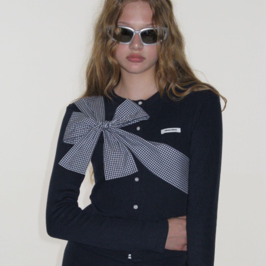 CRANK Ribbon Tide Knit Cardigan ネイビー