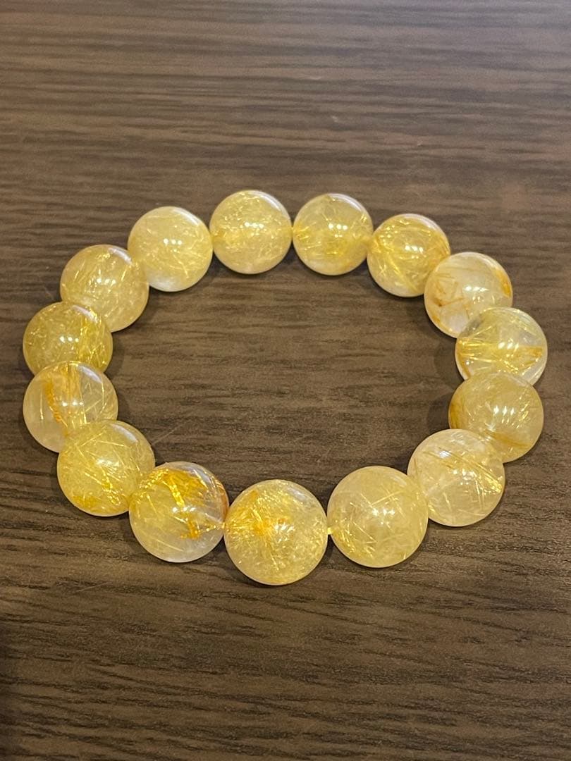 ゴールドタイチンルチルブレスレット 14ミリ 大玉