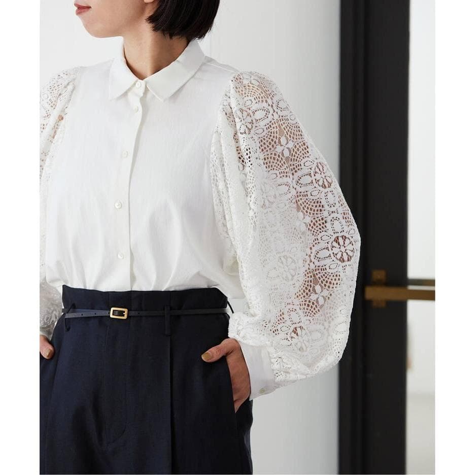 VERMEIL par iena レースコンビ ボリュームスリーブブラウス