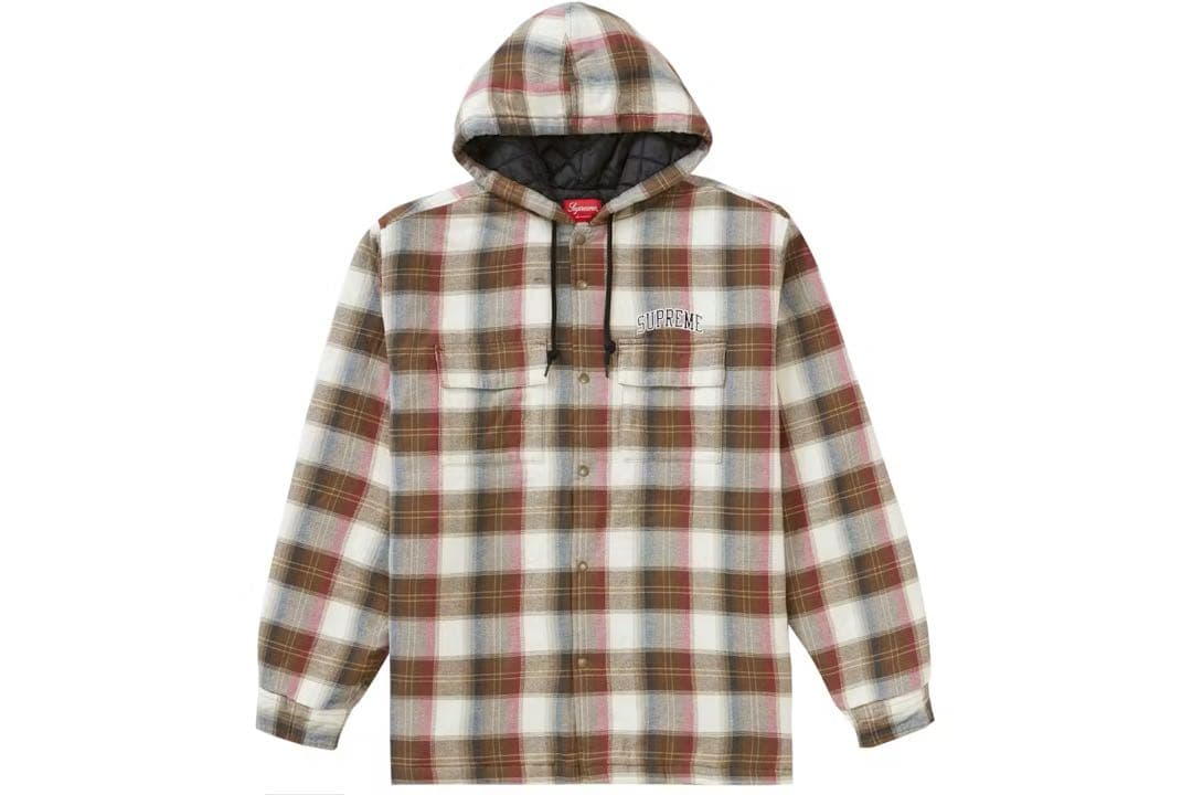 トップス supreme Quilted Hooded Plaid Shirt