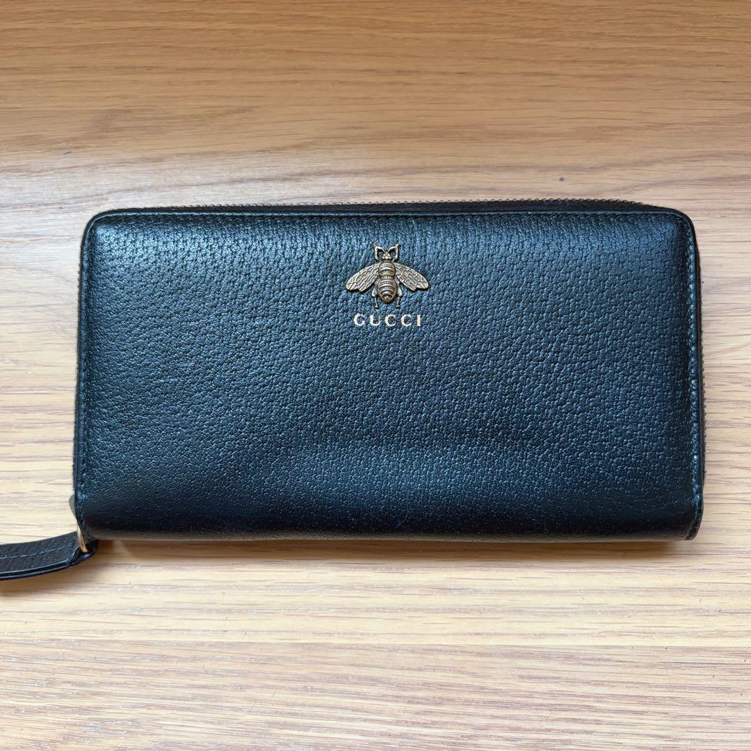 GUCCI グッチ 長財布 ラウンドファスナー アニマリエ ビー 蜂 黒