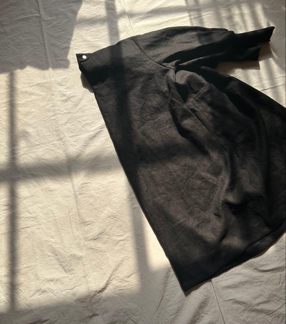 【margeページ】上質linenしなやかしっかりめ＊リブ袖口割烹着ワンピ