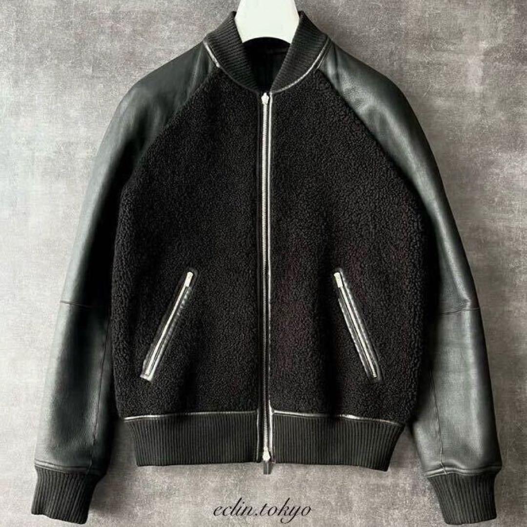 HERMES ムートン切替 リバーシブル！ライダース ブルゾン E4202