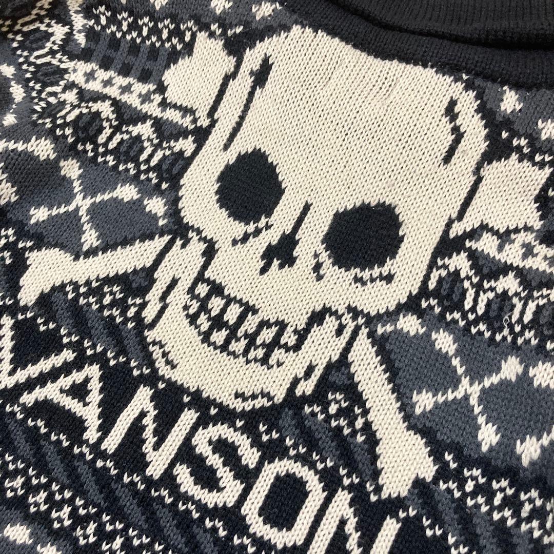 VANSON スカル カウチンセーター ジップアップニット カーディガン XL