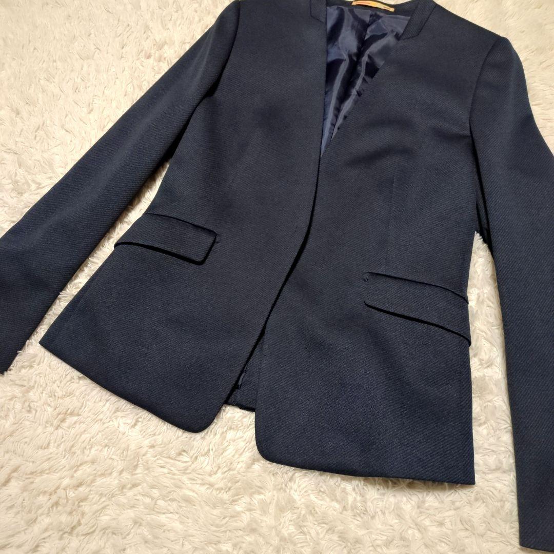 極美品！ORIHICA　ノーカラーパンツスーツセットアップ　M/L　濃紺　洗える