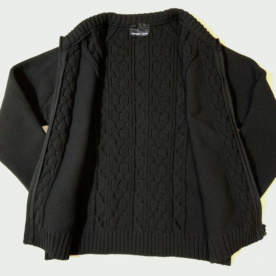 NUMBER (N)INE ジップアップ ケーブルニット L 黒 カーディガン