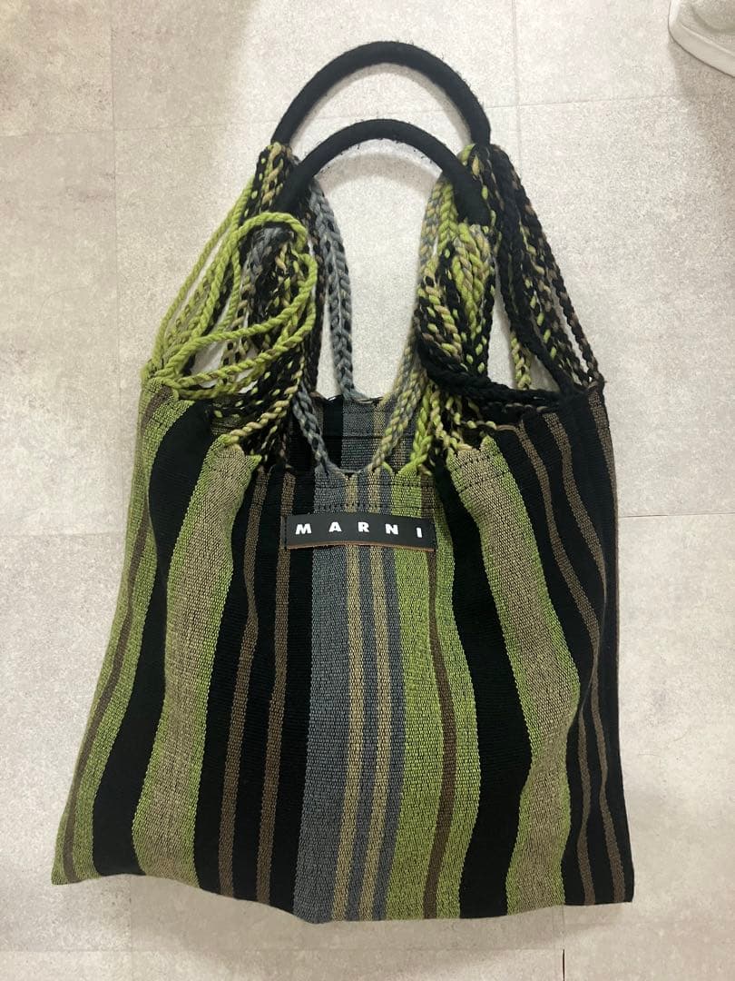 MARNI エコバッグ 緑 黒 ストライプ