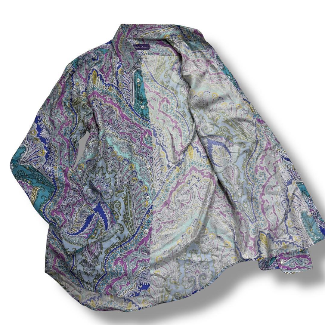 極美品　ラルフローレンパープルレーベル　443　長袖シャツ　ペイズリー柄 シルク