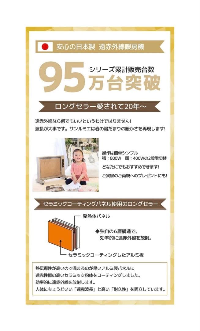 [サンルミエ] 遠赤外線 パネルヒーター スタンダードシリーズ E800LS