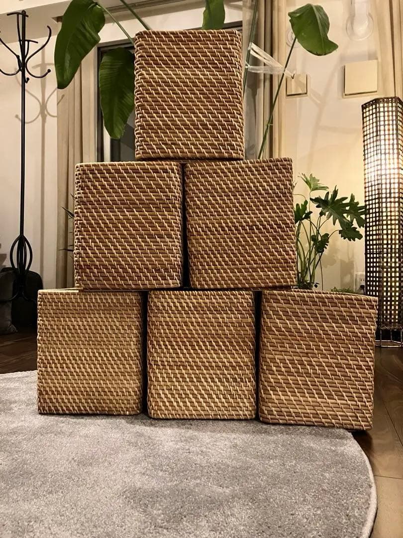 無印良品 重なるラタン長方形バスケット・特大 6個セット！