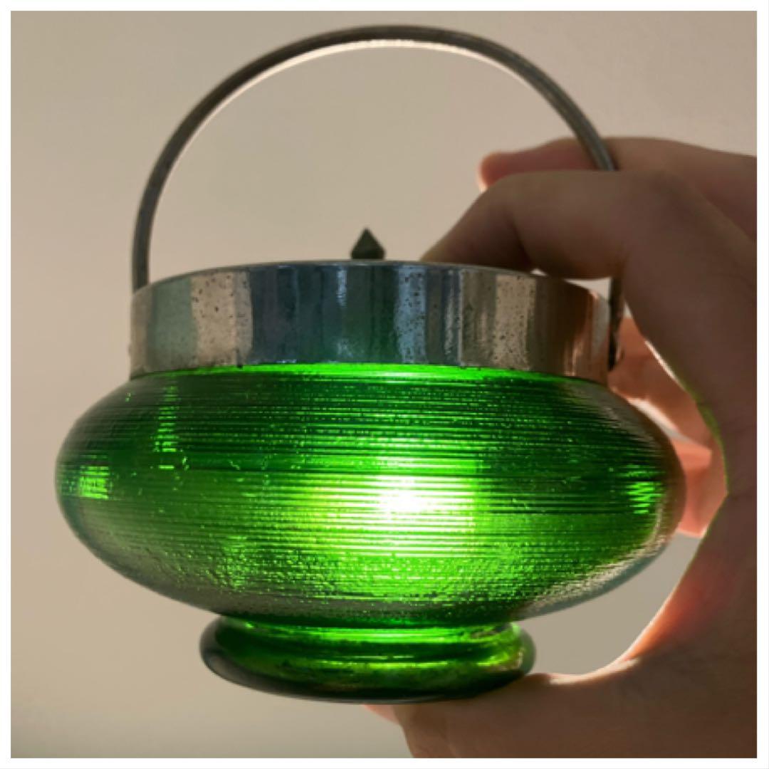 ◆◆専用◆◆濃緑色の大きめガラスシュガーポット◇レトロ◇大正ガラス◇戦前ガラス