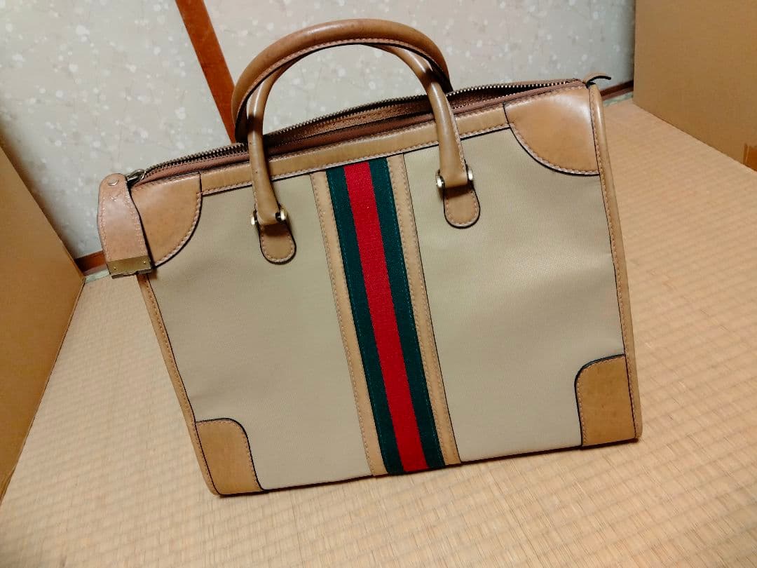 オールド　GUCCI　グッチ　ボストン　バッグ　ハンドバッグ　シェリーライン
