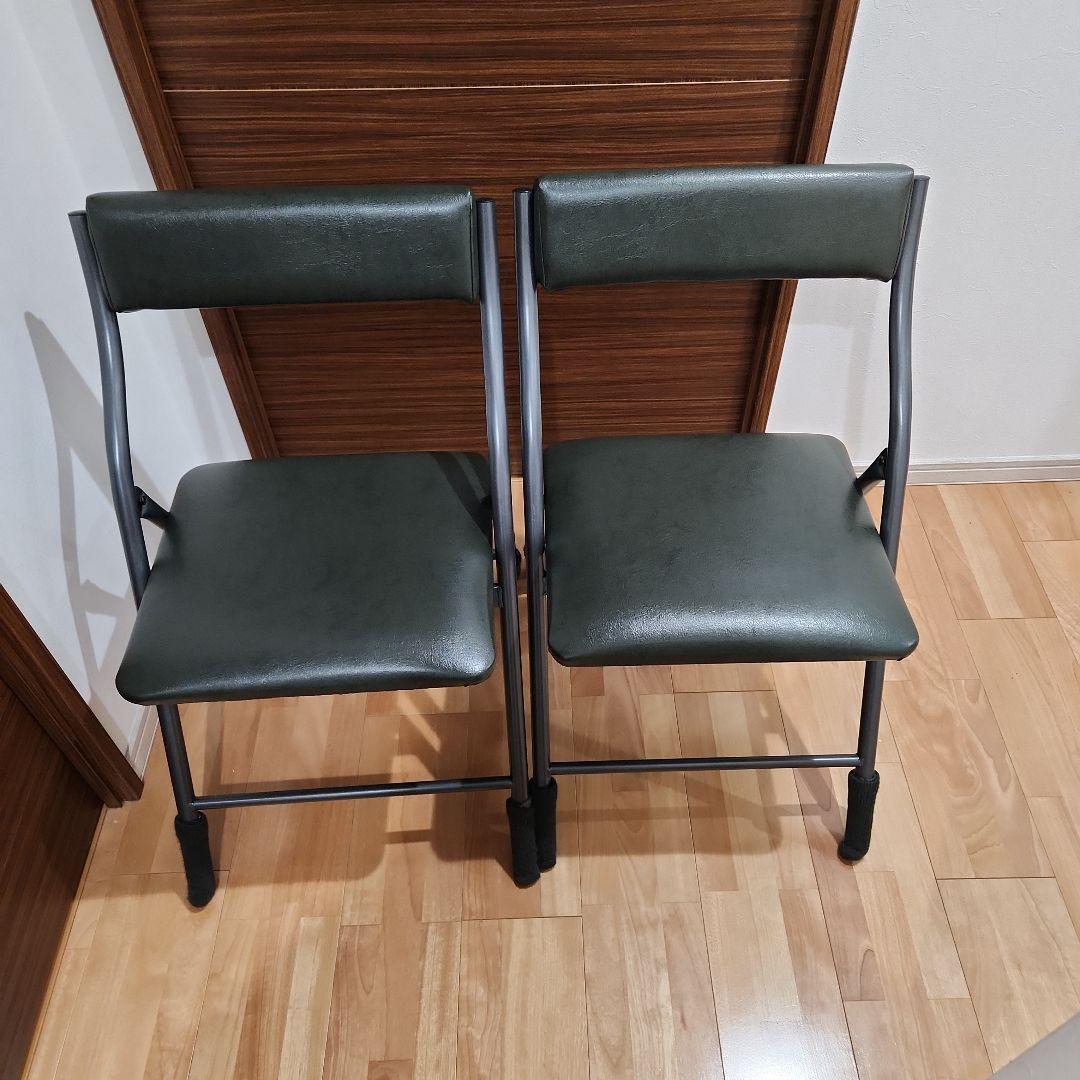 関家具ダークグリーン折りたたみ椅子2脚セット
