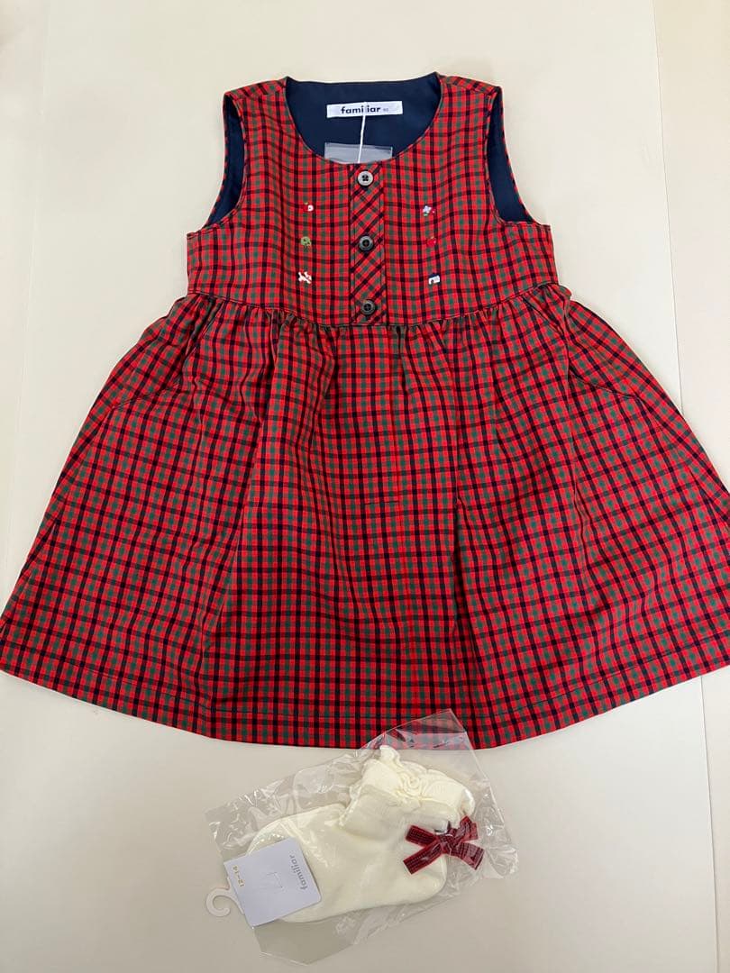 【新品未使用】ファミリア　ジャンパースカート90 靴下13cm(12〜14cm)