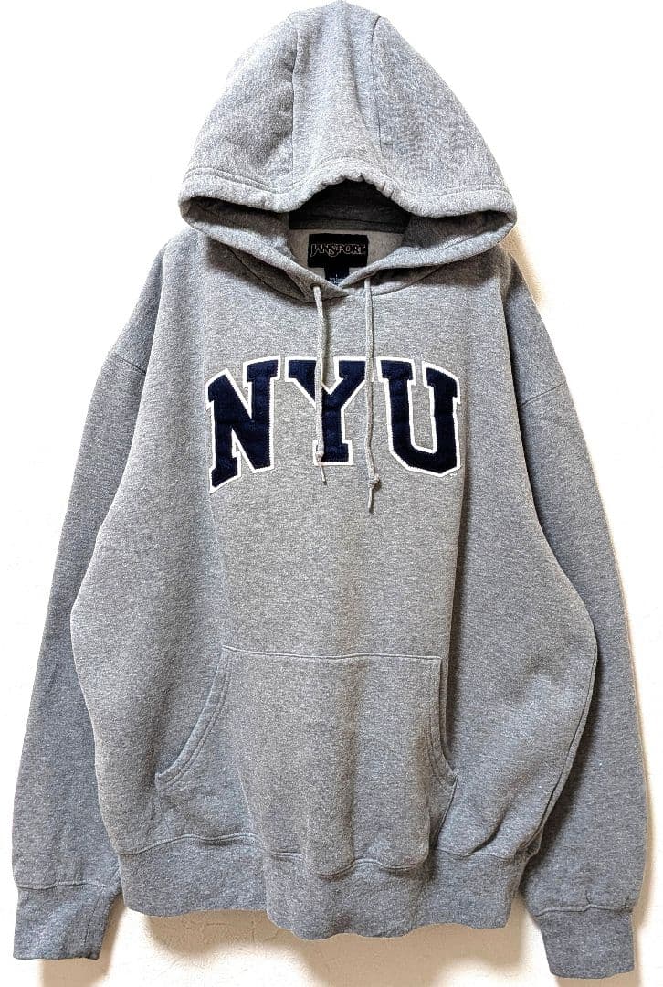 3点ジャンスポーツ NYU 刺繍 スウェットパーカー グレー 灰色 L 古着
