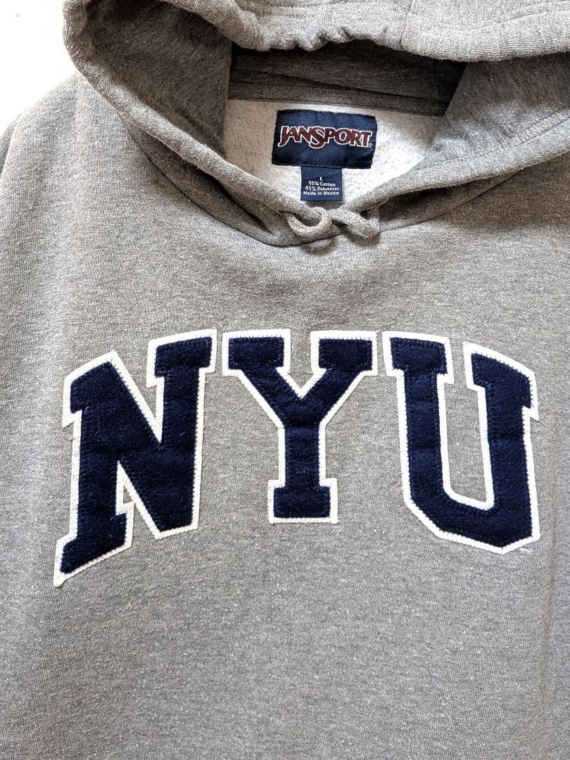 3点ジャンスポーツ NYU 刺繍 スウェットパーカー グレー 灰色 L 古着