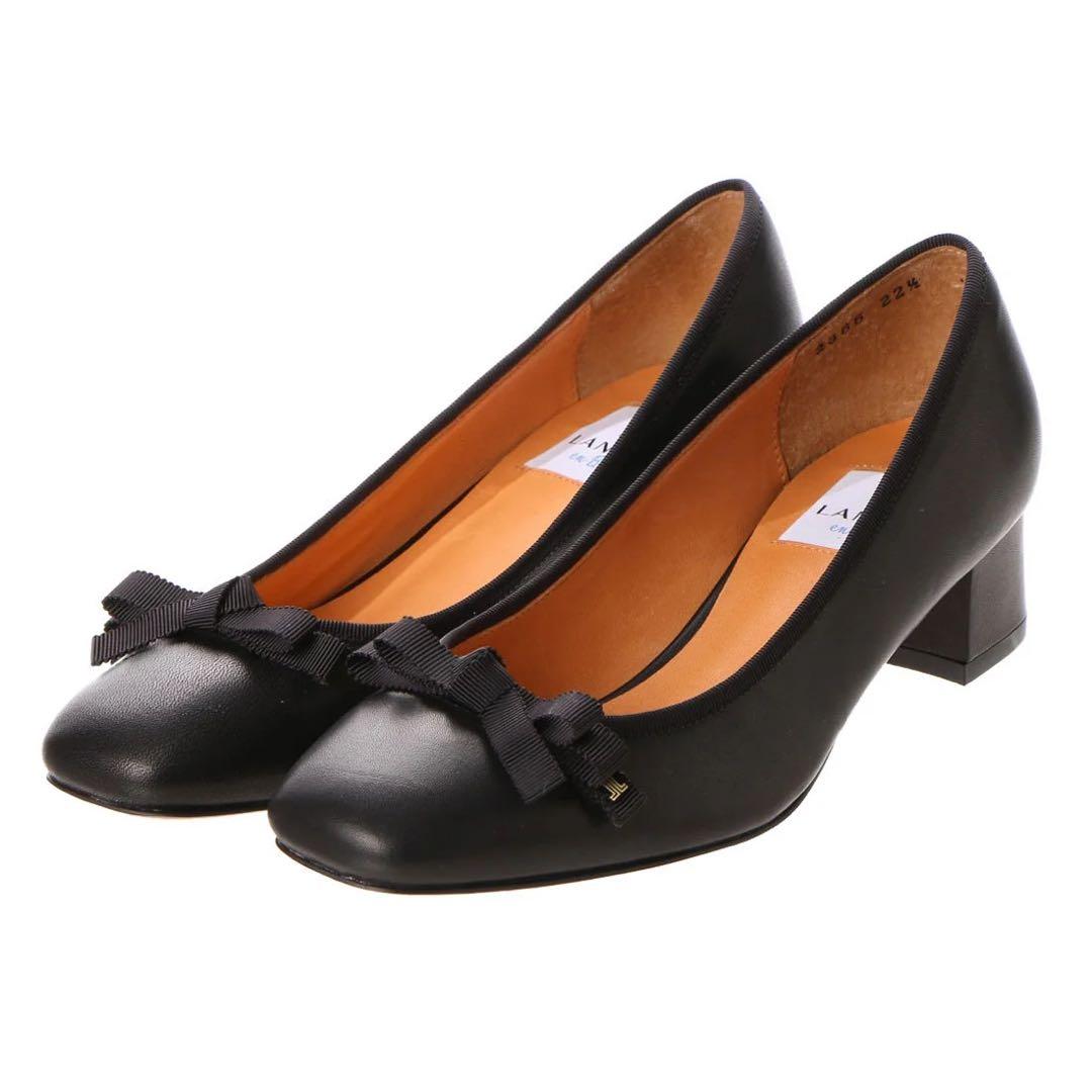 LANVIN ランバン スクエアトゥリボンモチーフパンプス ブラック 新品 美品