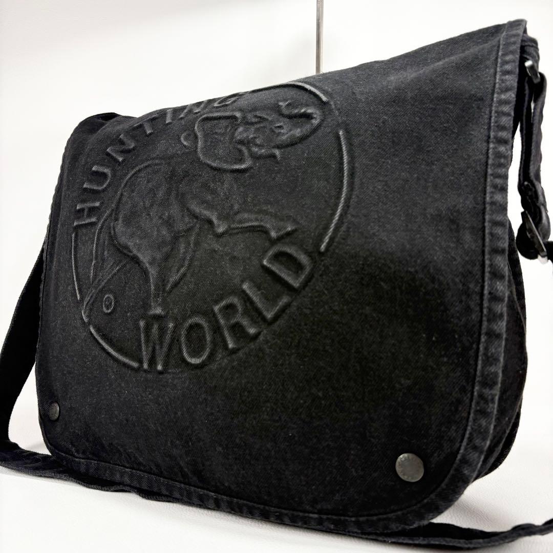 未使用に近い⭐️ハンティングワールド メッセンジャーバッグ ブランドロゴ デニム