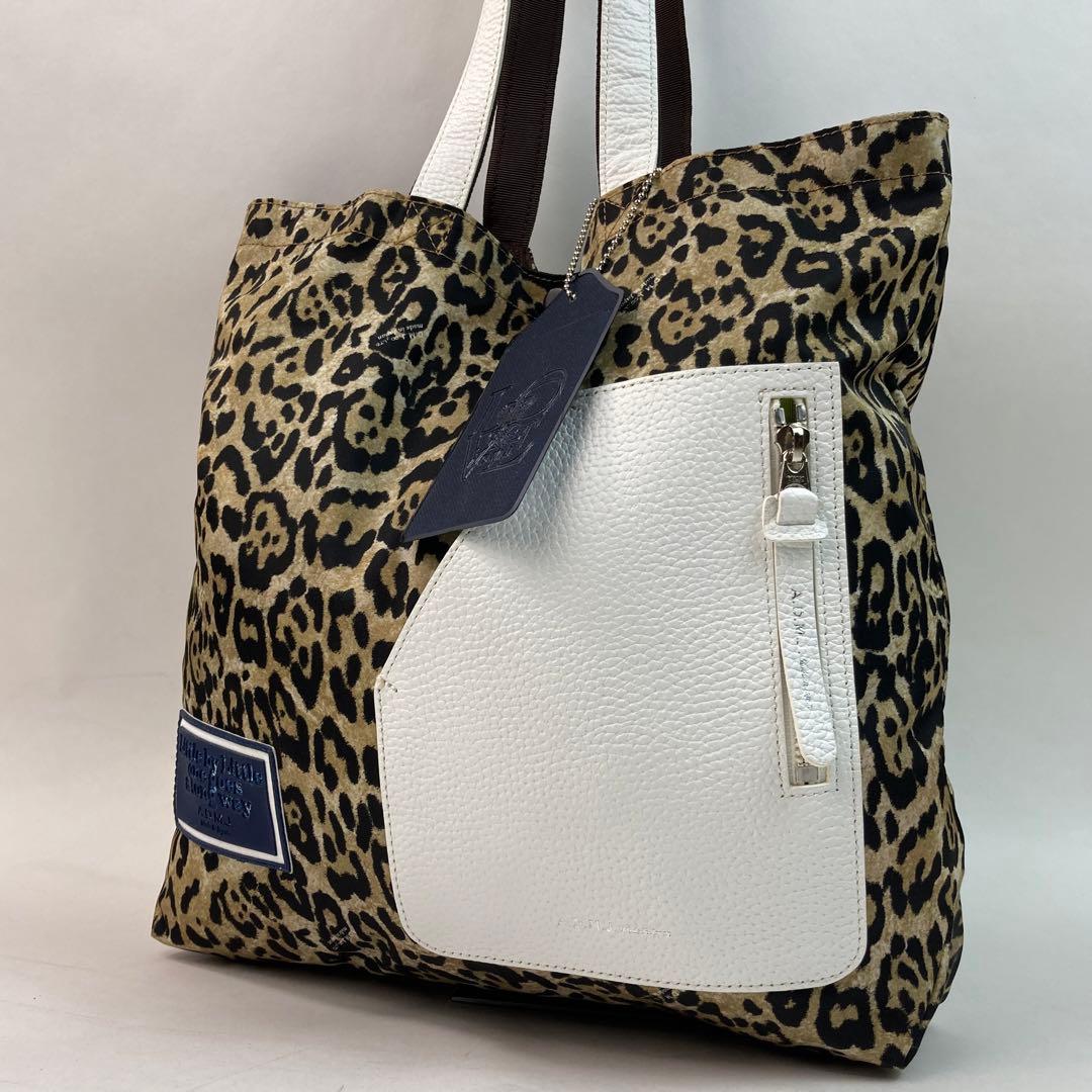 【極美品・A4可】ADMJ トートバッグ レオパード レザー ナイロン チャーム