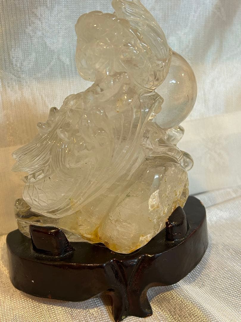 天然水晶 彫刻品 風水置物 龍と水晶球 1527g