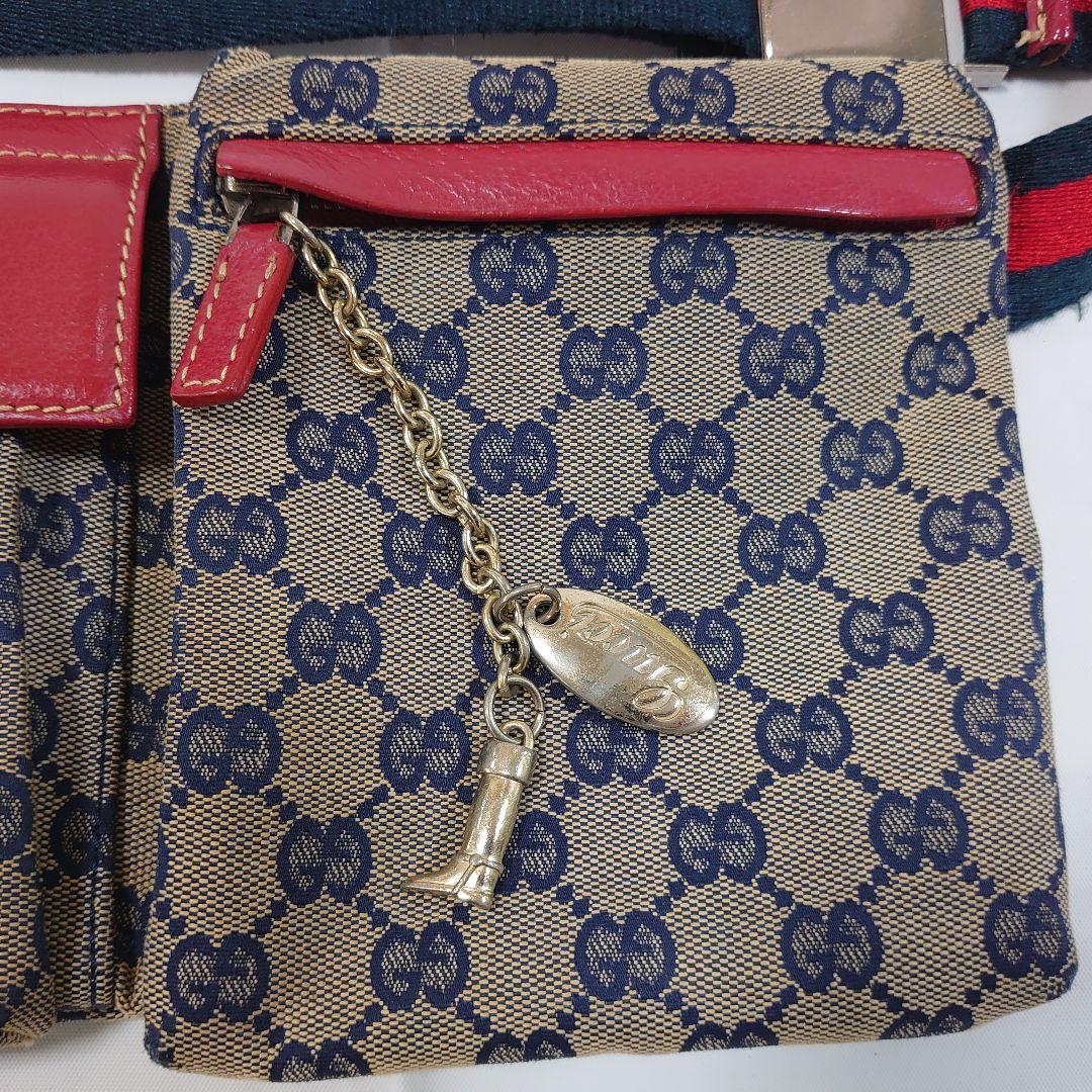 GUCCI グッチ ウエストポーチ ボディバッグ GGキャンバス レッド ブルー