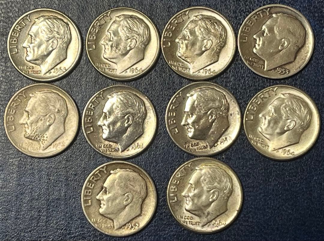 アメリカ　USA 1ダイム　10セント 銀貨　10枚